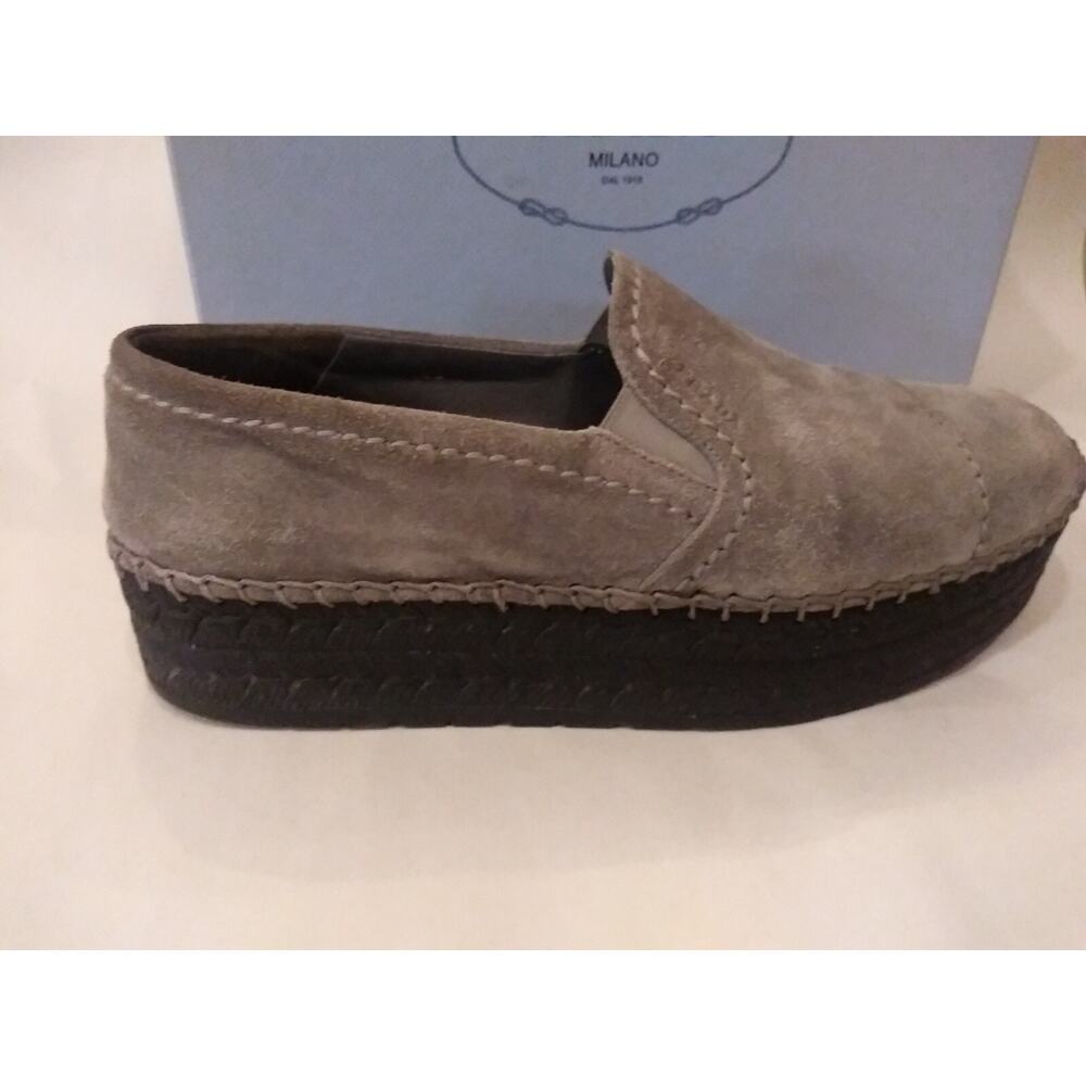 Women's Prada Platform Espadrille Flats Suede Loafers Shoes Size 40 Gray Us 8.5 - Picture 3 of 14